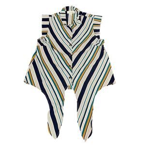 Monteau Sleeveless Crepe Blouse Top Button Up Front Tie Accent‎ Womens Size S